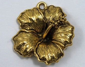 22mm Antique Gold Hibiscus Flower Pendant #CMA054