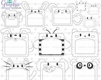 Animal Stamps COMMERCIAL USE Digi Stamp Digital Image Coloring Page Notes Clipart Digistamp