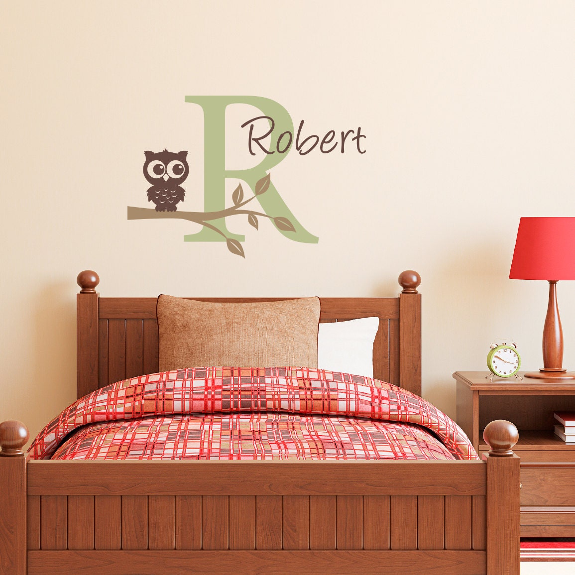 Owl Decal with Initial & Name Owl on a branch Wall Decal
