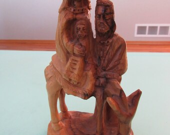 Vintage Olive Wood Carving Holy Family Jesus, Mary, and Joseph Free Shipping