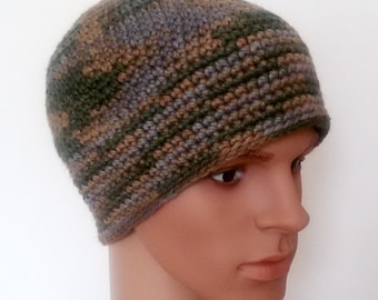 Men's crochet Hat Winter Hat Ski Hat from Merino Wool in Camouflage