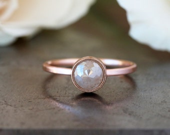 Custom Rose Cut Diamond Ring, Unique Engagement Ring, Natural Color Grey Diamond, 14k Rose Gold Engagement Band, Pink Gold Ring