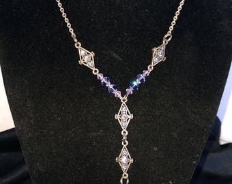 Dainty Lavender and Silver Y Necklace