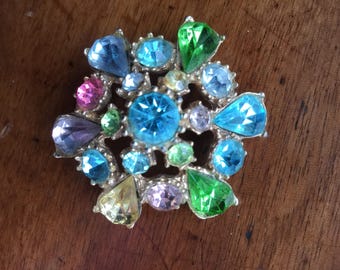 Vintage Dimensional Multi Rhinestone Flower Pin