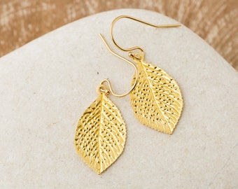 Leaf Earrings/Gold Leaf Earrings/Gold Leaf Dangle Earrings/Forest jewellery/Botanical Jewellery/Tree of Life