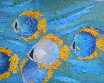 Wildlife Painting, Fish Painting, Palette Knife Painting, Daily Painting, Small Oil Painting, 9x12" Original Oil Painting, Free Shipping