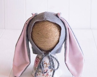Newborn Bunny Bonnet, Bunny Bonnet, Bunny Ears, Newborn upcycled Bunny Bonnet, Newborn Rabbit Hat, Rabbit Ears Baby Bonnet, Easter Bonnet