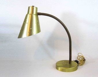 Vintage Mid Century Cone Shade Gooseneck Lamp with Brass Finish. Circa 1950's - 1960's.