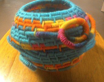 Turquoise/multicolor Coiled Basket