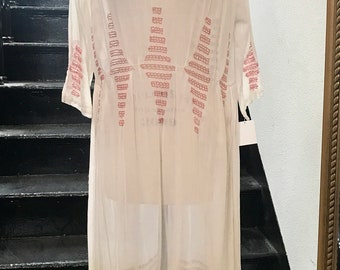 1920s Embroidered Cotton Peasant Boho Dress