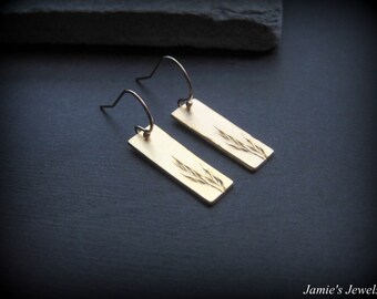 Gold Rectangle Earrings - Gold Grass Earrings - Gold Modern Earrings - Geometric Gold Earrings - Modern Earrings Gold -Nature Earrings