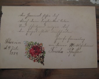 A German rhyme from an antique autograph book with poetry ... picture ... 1889!