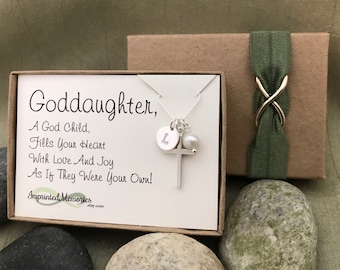Goddaughter gift Pearl Cross Necklace - Goddaughter Personalized Sterling Silver Necklace First Communion Gift Godchild Confirmation Gift