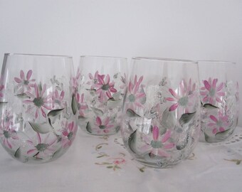 Wine Glasses floral design, hand painted, great Birthday gift, Housewarming, Bridal gift, Anniversary, gift for her, gift for girlfriend