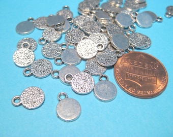 50pcs Antique Silver Round Charms Pendants Stamping tags 10x8mm (No.336)
