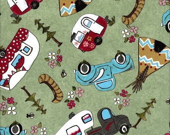 Glamping Gypsies / Camping Fabric / Camper Fabric / Vintage Camper Fabric 1860-5 / Camping Fabric / By The Yard and Fat Quarters