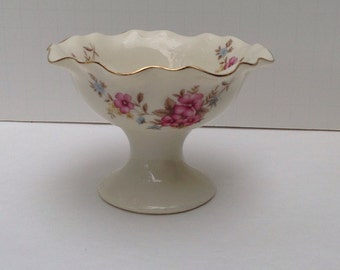 Porcelain Dish With Pink Flowers and Gold Trim