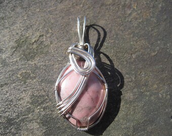 Rhodonite Pendant, Wire-Wrapped in Argentium Silver