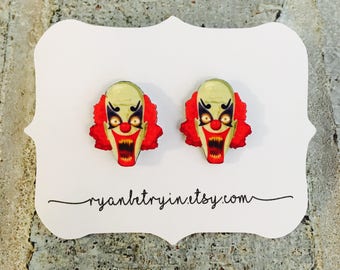 Scary Clown Stud Earrings - Clown Earrings - IT - Halloween Earrings - Halloween Studs - Scary Clowns - Quirky Earrings - Vintage Halloween