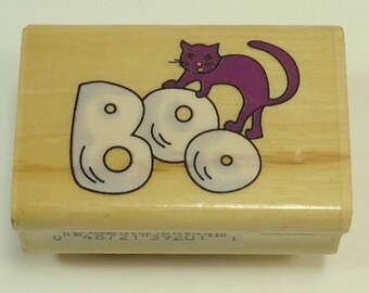Boo With Cat Halloween Wood Mounted Rubber Stamp By Sugarloaf