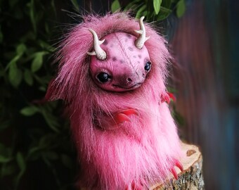 Pink Domestic Dragon Cub - Fantasy Creature OOAK Art Doll