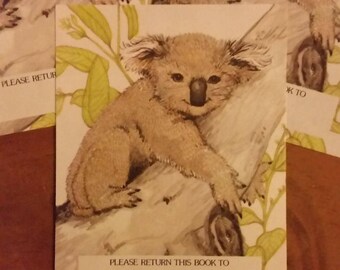 Vintage Antioch Book Plates - Koala Bear in Tree - Set of 3 Bookplates