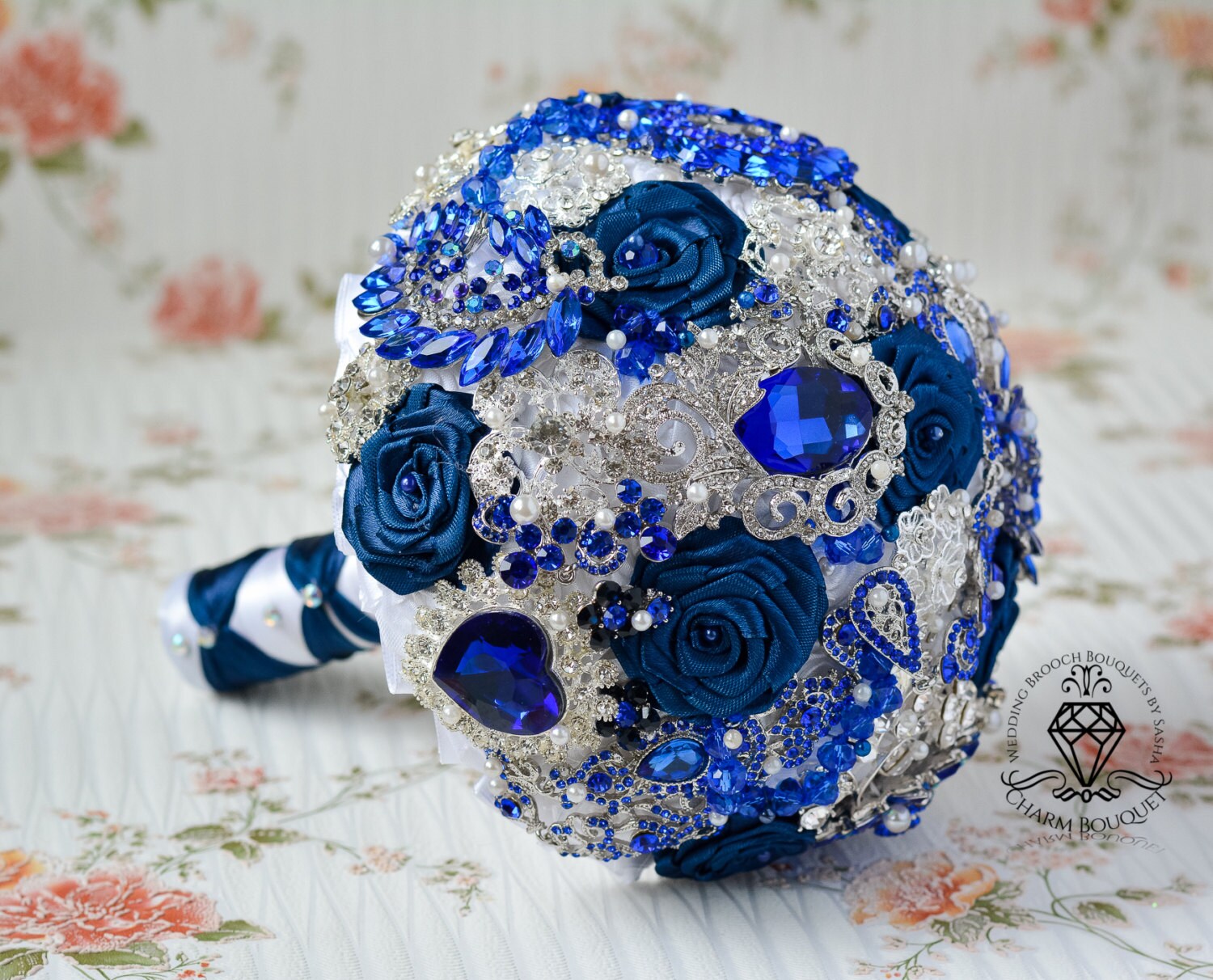 Royal Blue Bouquet Silver Navy Brooch Royal Blue Bouquet Silver Navy Brooch