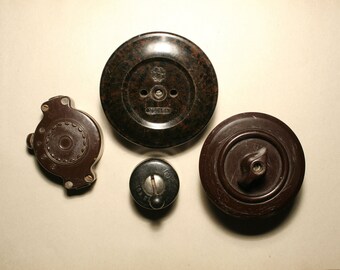 Vintage bakelite electrical socket and 3 switches, Old Bakelite Switch, Light Switch, Electrical Switch, on off switch, electrical outlet