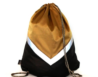 Black Gold waterproof drawstring bag backpack reflective tape Biking bag Unique designed