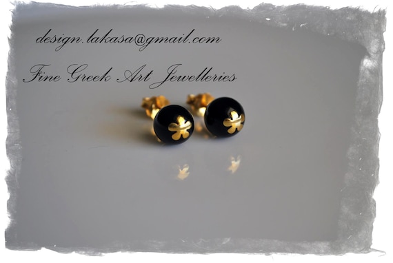 Flower Black Pearls Stud Earrings Sterling Silver Gold plated Jewelry Gifts for her Woman Moda Gilrfriend My Sweet Girl Floral Design Beauty