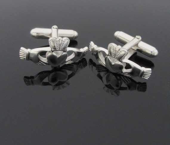 Claddagh Cufflinks - Sterling Silver Cufflinks - Mens Jewelry - Wedding Jewelry - Father's Day - Made in Ireland - Free Worldwide Shipping