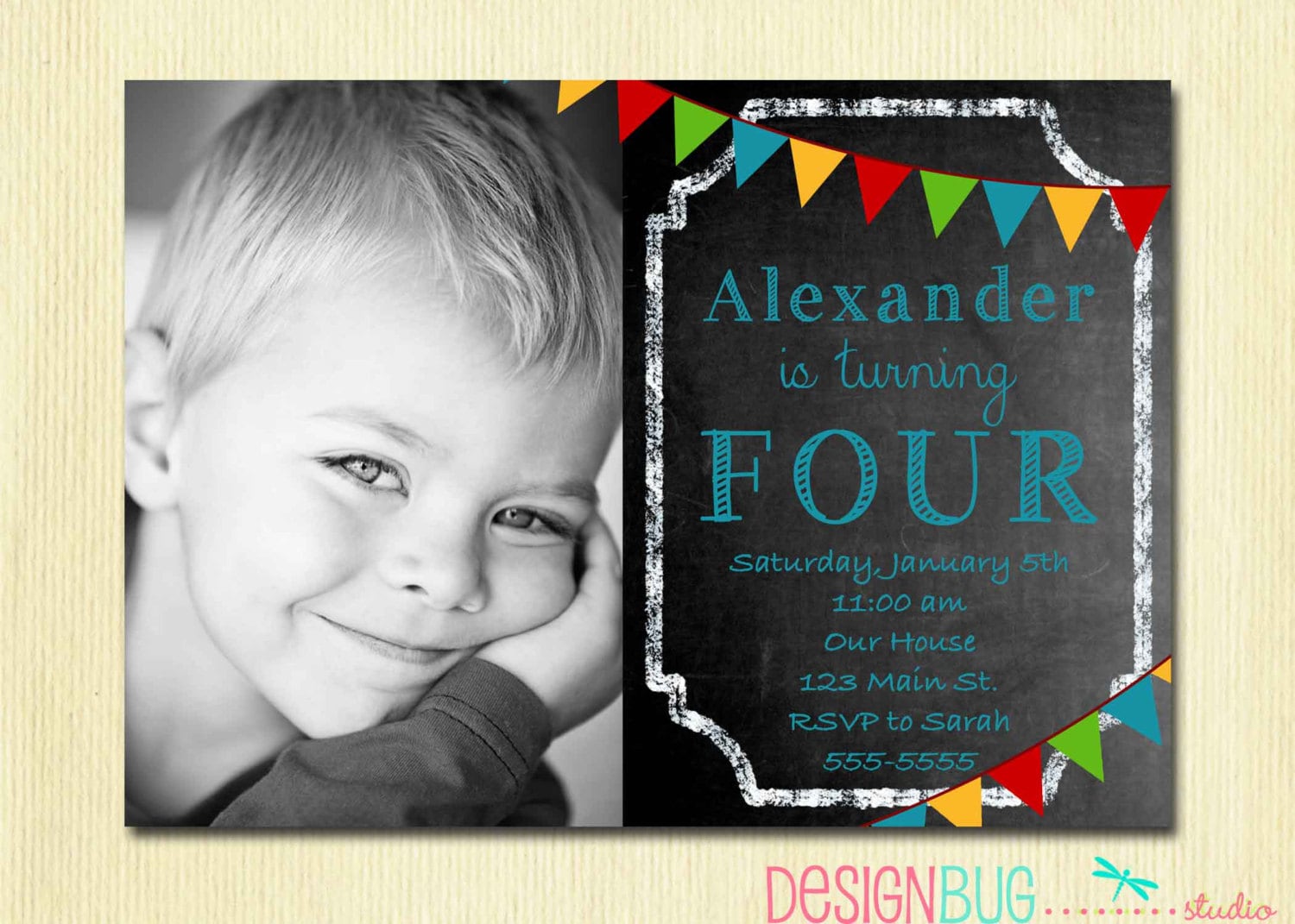 Boys Chalkboard Birthday Invitation 1 2 3 4 5 100 Year