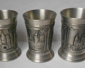 3 Vintage SWISS Pewter Beer Cups/Stein/Drinking glasses.