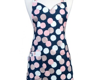 Flirty Ruffled Apron - Blush Puff Sparkle in Rose Gold Navy and Pink is an Irresistable Knockout - Ruffled Hemline - Mothers Day Gift