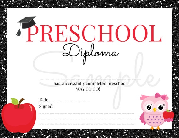 instant download preschool graduation diploma for girl