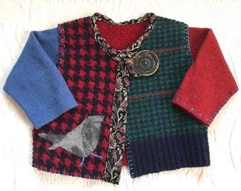 toddler folk cardigan . toddler cardigan . made from repurposed sweaters . wool sweater . toddler folk sweater . USHA