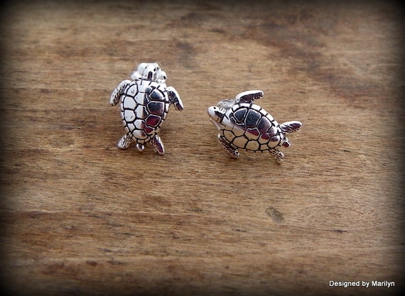 Sterling silver sea turtle earrings post earrings ocean