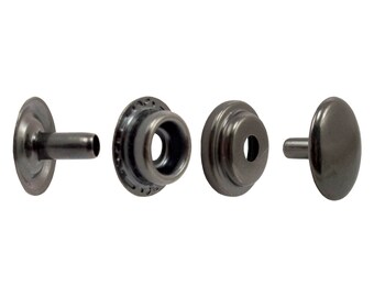 Line 20 Snaps Gunmetal, 10, 50, 100 Pack, 1/2" Cap, 3/16" Post. Leather Snaps.