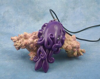 Deep Purple Cuttlefish Necklace - Handmade Polymer Clay Jewelry