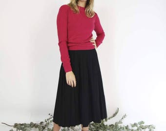 Black Wool Pleated Midi Skirt