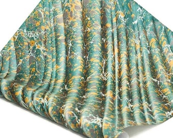 Hand-Marbled Paper Imported From Italy - Stone Wave Pattern - Green/Yellow