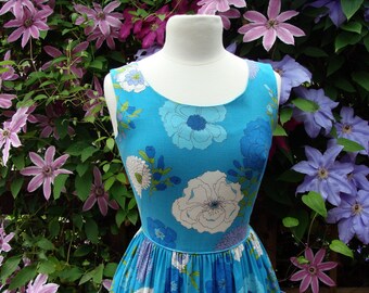 50's Floral Pocket Sheath Dress Cotton Rayon
