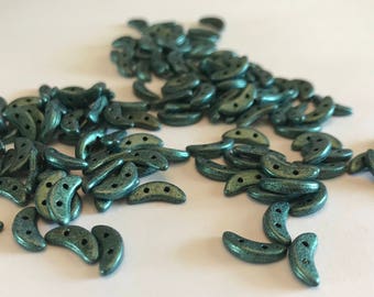 CzechMates® Crescent Beads - 3mm x 10mm - Metallic Suede Light Green - Czech Glass - 30 Beads - 391-310-79051