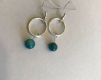 Teal dangle hoop earrings
