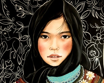 Girl from Vietnam Hmong people art print 8 x 10 or more inches