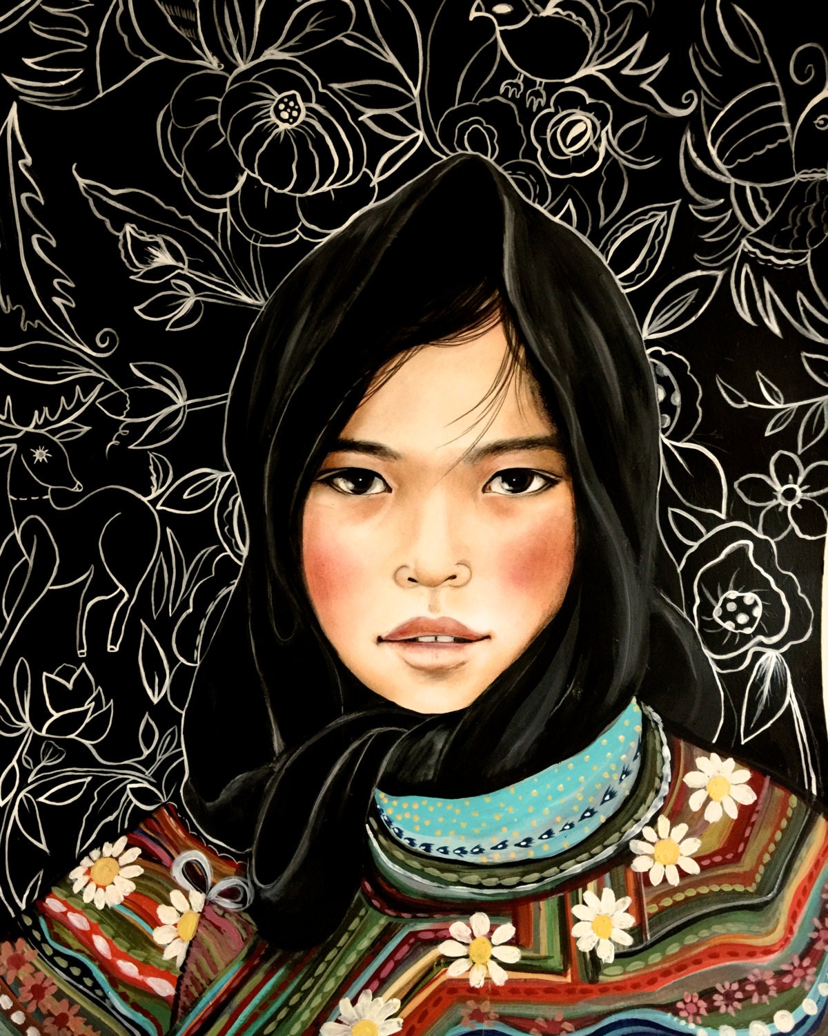 Girl from Vietnam Hmong people art print 8 x 10 or more