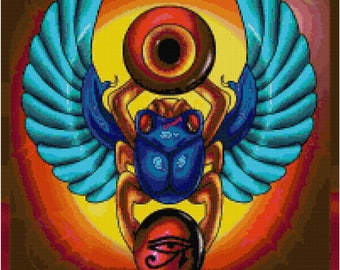Blue Scarab Counted Cross Stitch Pattern PDF File