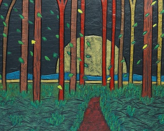 Woodland Scene on Slate with Sun
