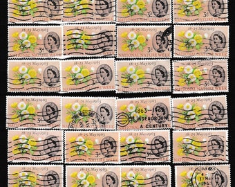 24 1963 4d GB used postage stamps off paper, for collectors or craftsfolk for use in collage, decoupage and many other uses
