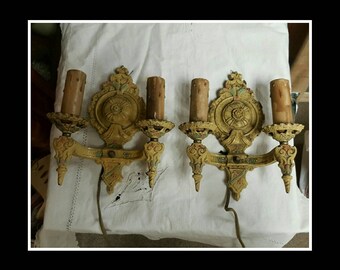 Pair of Antique Art Deco Sconces Lighting Fixtures Lamps
